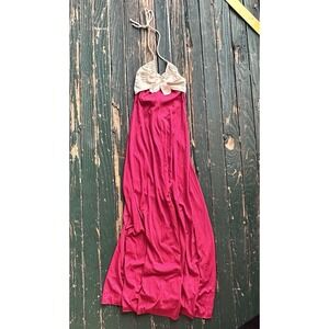 YOUNG INNOCENT BY ARPEJA   7 Halter Pink Maxi Dress Vintage Romantic